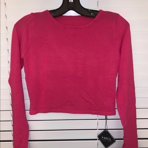 Solid Long-Sleeve Knitted Crop Top